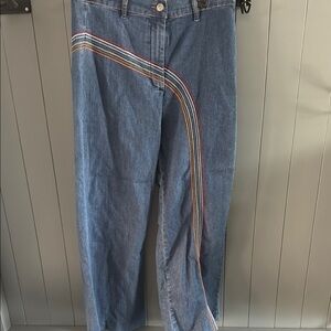 Modcloth Blue Boot Cut Jeans with Rainbow Stripes